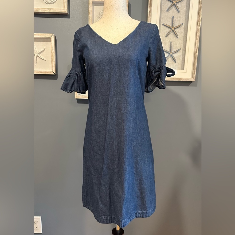 J Crew Chambray Short Bell Sleeve Shift Mini Dress size XXS